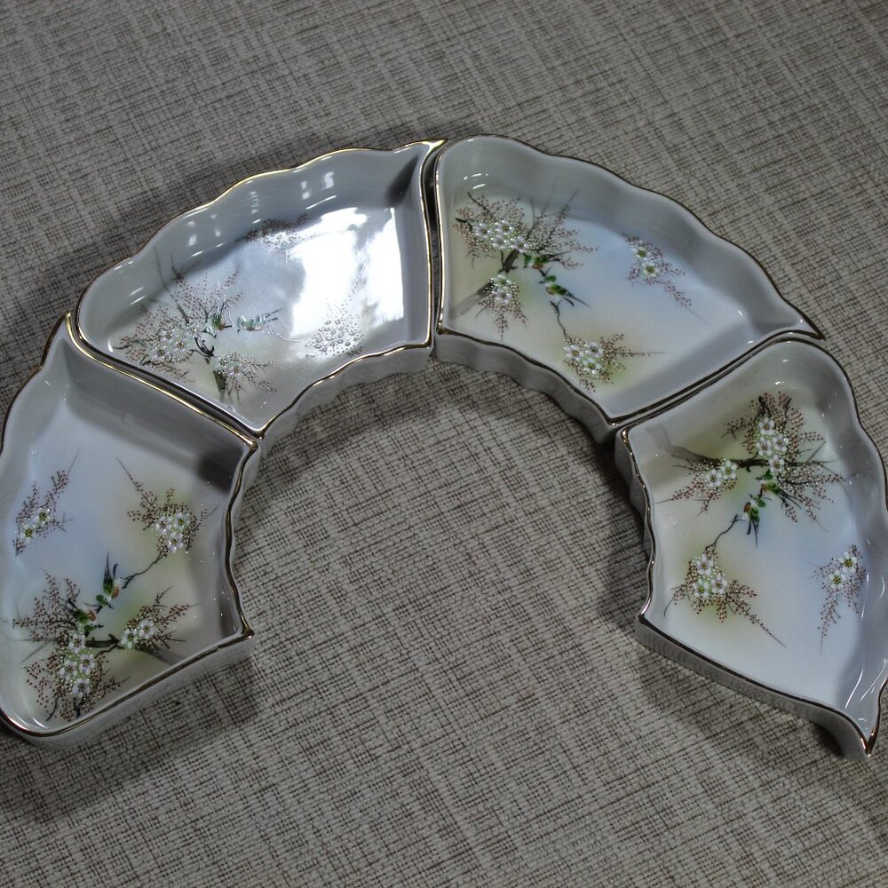 Set of 4 Iwano Japan Hand Painted Sushi Dishes